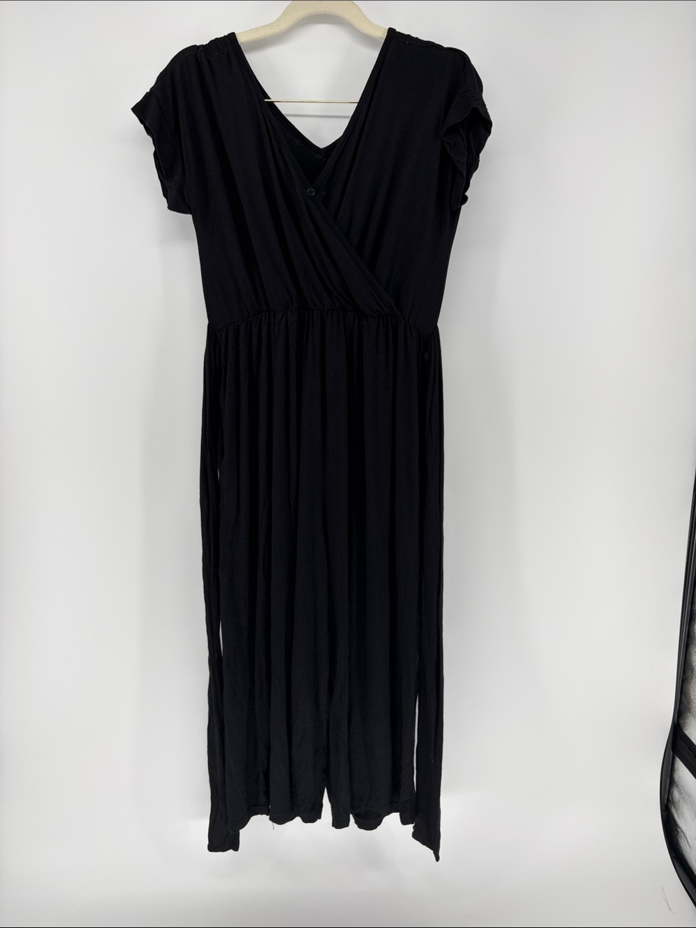 Latched Mama Nursing Black Jumpsuit Romper Tie Waist Wide Leg Sz Small